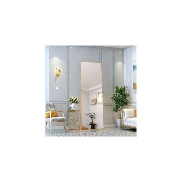 Specchio Rettangolare A Figura Intera, 162 X 53 Cm Grande Specchio Da Appoggio, Grande Specchio Da Parete Con Cornice In Alluminio Dorato, Appeso, In Piedi, Inclinabile, Per Soggiorno, Camera Da Letto E Corridoi-image