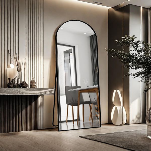 Specchio Ad Arco A Figura Intera, 80 X 180 Cm Specchio Ad Arco A Figura Intera In Piedi, A Parete, Appoggiato, A Pavimento Specchio A Figura Intera Come Specchio Da Toilette Per Soggiorno, Oro-image