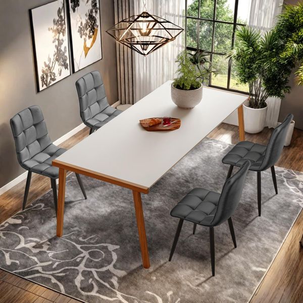 Unboxg Set Di 4 Sedie Da Pranzo Con Schienale, Sedia Da Cucina Con Rivestimento In Velluto, Sedia In Metallo Imbottita, Sedia Ergonomica Per Tavolo Da Pranzo, Sala Da Pranzo Cucina Soggiorno, Grigio-image