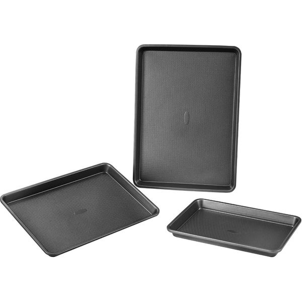 Teglia Da Forno Set Di Teglie Da Forno 3 Pezzi Acciaio Al Carbonio Con Manici In Silicone Nero-image