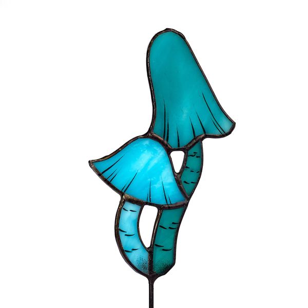 Fungo Blu Avalglass In Vetro Colorato, 15 Cm, Fatto A Mano, Decorazione Forestale Per Vasi Da Fiore-image