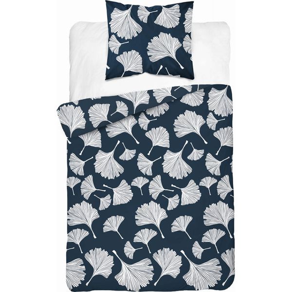 Biancheria Da Letto In Cotone 140X200 Fiori Foglie Blu-image