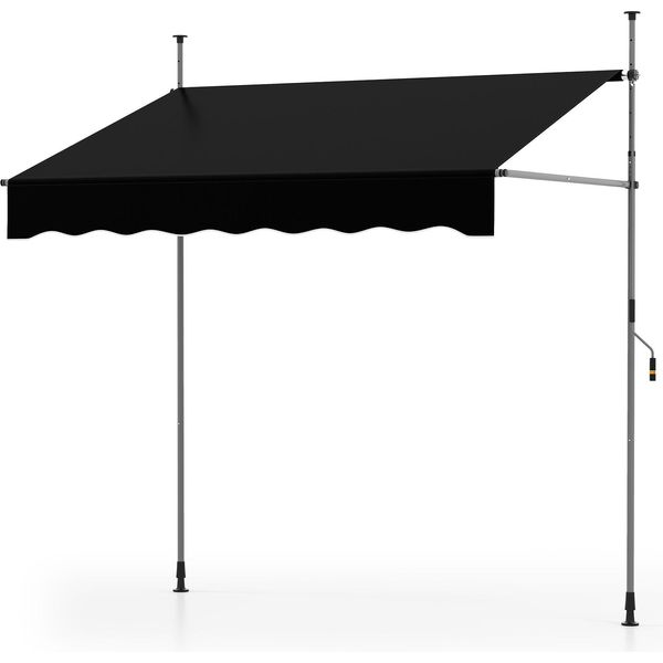 Tenda Da Sole A Morsetto Costway Larga 200 Cm, Tenda Da Sole Per Balconi Senza Foratura Con Manovella, Regolabile In Altezza E Resistente Ai Raggi Uv, Tenda Da Sole Con Protezione Solare Nera-image