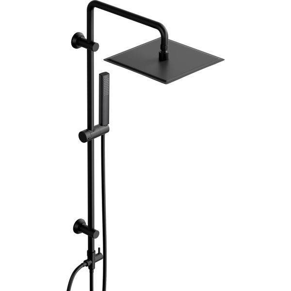 Joho Set Doccia A Pioggia Senza Miscelatore, Colonna Doccia Acciaio Inox Asta Doccia 92 Cm, Quadrato Soffione Pioggia E Doccetta, Xl 25 X 25 Cm, Nero-image
