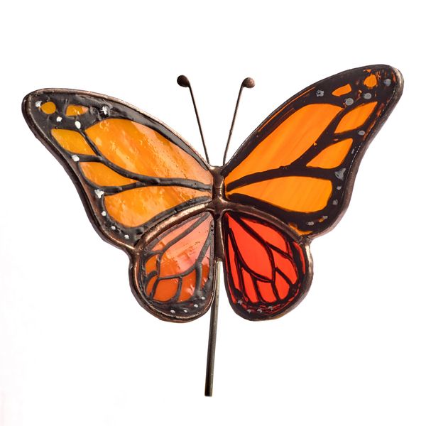 Farfalla Monarca Avalglass In Vetro Colorato, 10 Cm, Fatta A Mano, Decorazione Per Vaso Da Fiori Da Appendere-image