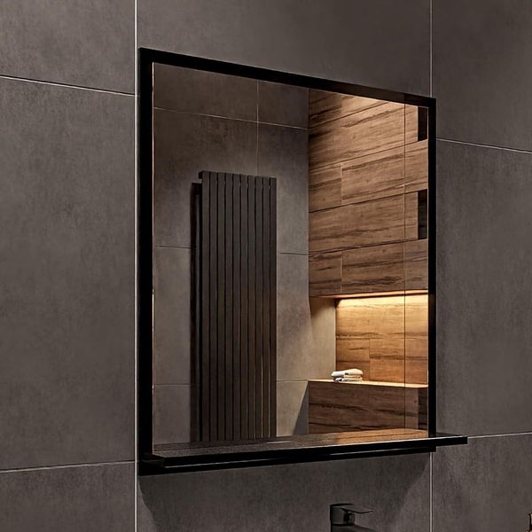 Specchio Da Bagno Con Mensola Nero 70X60 Cm Da Parete-image