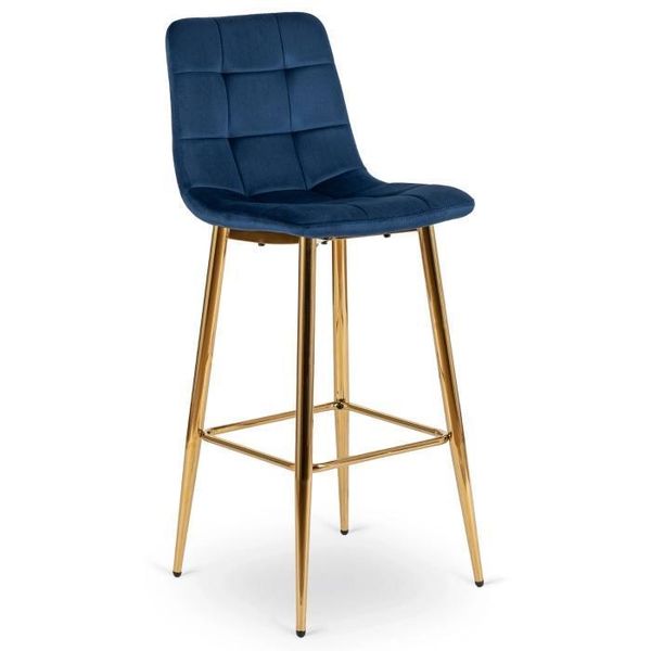 Sgabello Da Bar "Arial"" - Sgabello Alto Per Cucina O Bar In Velluto Blu Scuro E Oro, 43 X 46 X 108 Cm"-image