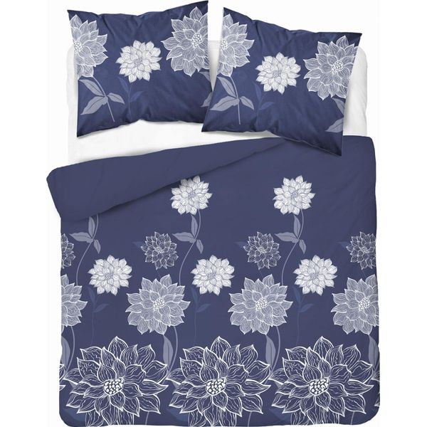 Biancheria Da Letto 160X200 Raso Microfibra Fiori Blu-image