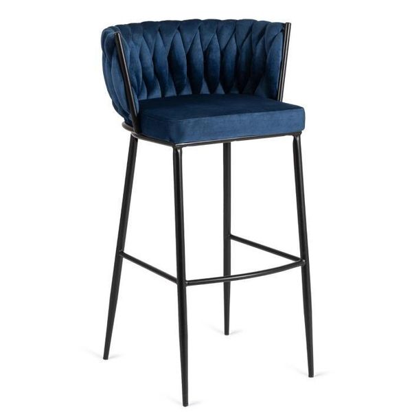 "Flora Ii"" - Sgabello Da Bar, Sgabello Alto Per Cucina O Bar, In Velluto, In Blu Scuro/Nero, 60 X 56 X 104,5 Cm"-image