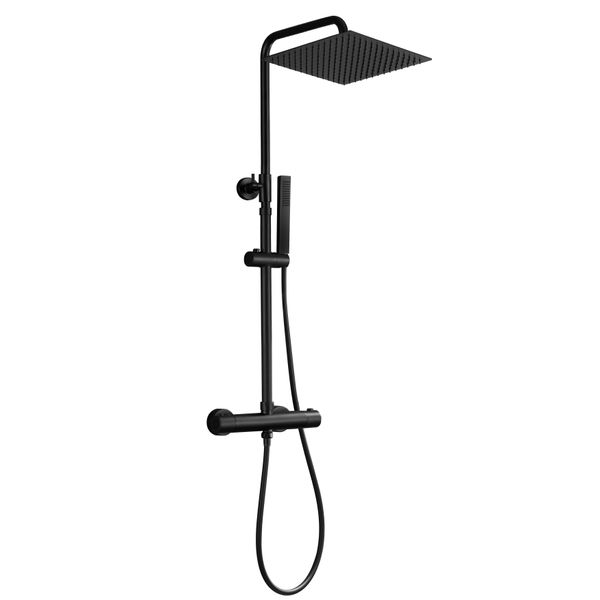 Joho Set Doccia Termostatico In Acciaio Inox Sistema Doccia Con Miscelatore Termostatico Soffione Xl Nero Opaco 25X25Cm-image