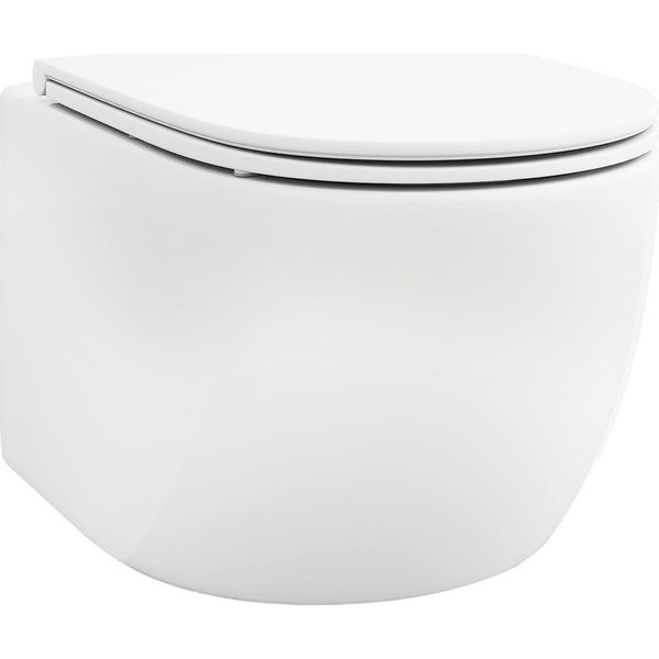Costway Wc Sospeso Senza Bordo, Vaso Sospeso In Ceramica Con Sedile, Sistema A Doppio Scarico, Chiusura Ammortizzata, Materiale Di Installazione, Vaso Sospeso Bianco 52,5X36X36Cm-image