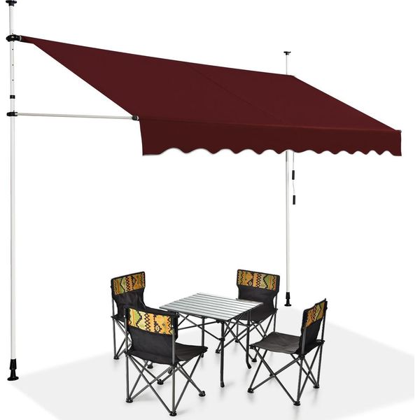 Costway Tenda Da Sole A Morsetto 300 Cm, Tenda Da Sole Per Balcone, Regolabile In Altezza, Idrorepellente, Tenda Da Sole Con Manovella, Tenda Da Sole, Protezione Solare, Rosso Vino-image