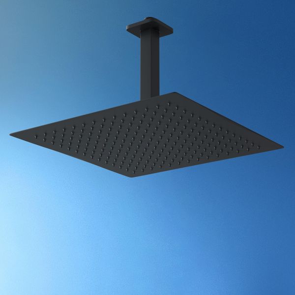 Joho Soffione Doccia A Pioggia In Acciaio Inox 304, Docce Fisse 30 X 30 Cm Con Braccio Doccia A Pioggia Per Attacco A Soffitto 15 Cm, Nero-image