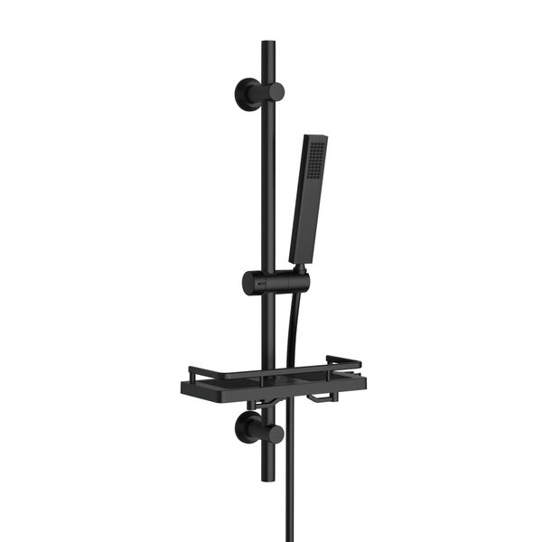 Joho In Acciaio Inox Barra Doccia , 70Cm Asta Doccia Saliscendi Con Inox Doccetta, Supporto Per Soffione Doccia E Tubo Per Bagno, Rettangolare, Nero-image