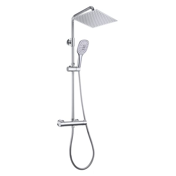 Joho Colonna Doccia Termostato Miscelatore, Fori Regolabili, Cromo, Asta Inox, Set Doccia A Pioggia, Rubinetto, Doccetta E Soffione 25X25 Cm-image