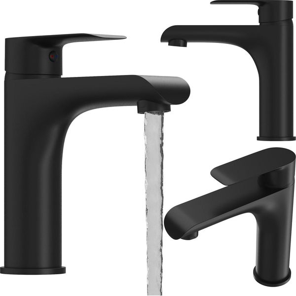 Miscelatore Per Lavabo Granitan | Vito - Alto - Nero - Design Minimalista - Maniglia Ergonomica-image