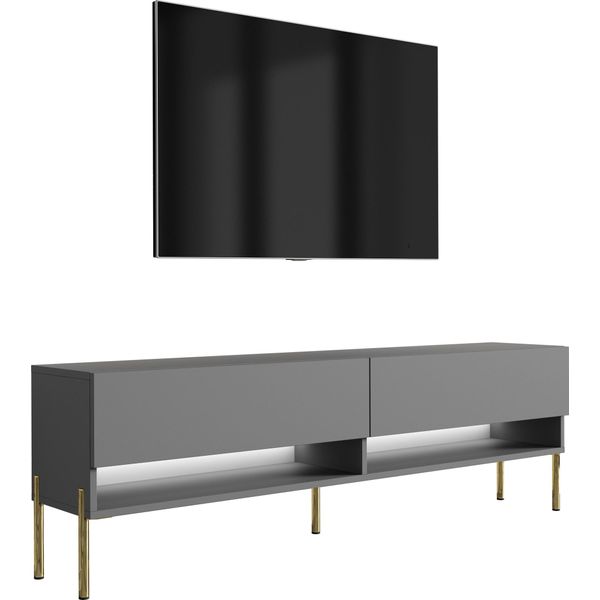 Lavagna Tv 170 Cm Antracite, Gambe Dritte Dorate, Led Bianco, 170 × 32 × 52 Cm-image