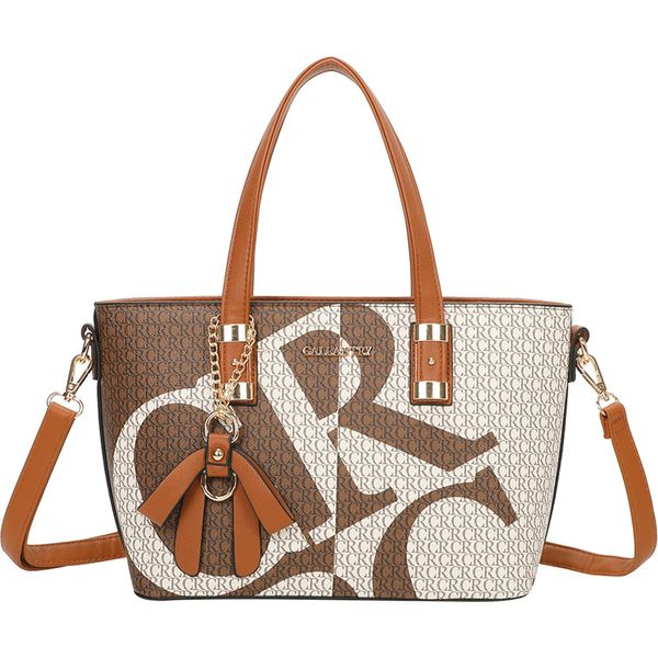 Gallantry, Shopper Da Donna Con Stampa Di Lettere Oversize, Fiocco E Tracolla, Marrone-image