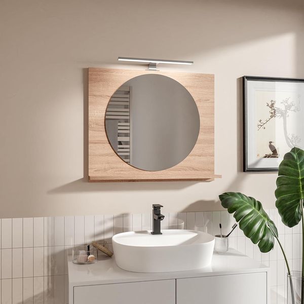 Hajduk Furniture Sonoma Specchio Da Bagno H:60 X L:70Cm Rotondo ⌀55 Con Illuminazione Led 4000K IP44 - Specchio Da Parete Con Ripiani - Led E Mesola-image