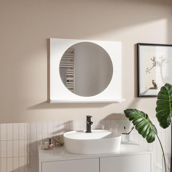 Hajduk Furniture Bianco Specchio Bagno Con Mensola - 70X60 Cm - Moderno Specchio Da Bagno Rotondo ⌀55 - Cristallo Da Parete-image