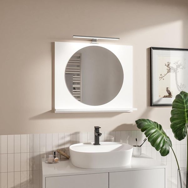 Hajduk Furniture Bianco Specchio Da Bagno H:60 X L:70Cm Rotondo ⌀55 Con Illuminazione Led 4000K IP44 - Specchio Da Parete Con Ripiani - Led E Mesola-image