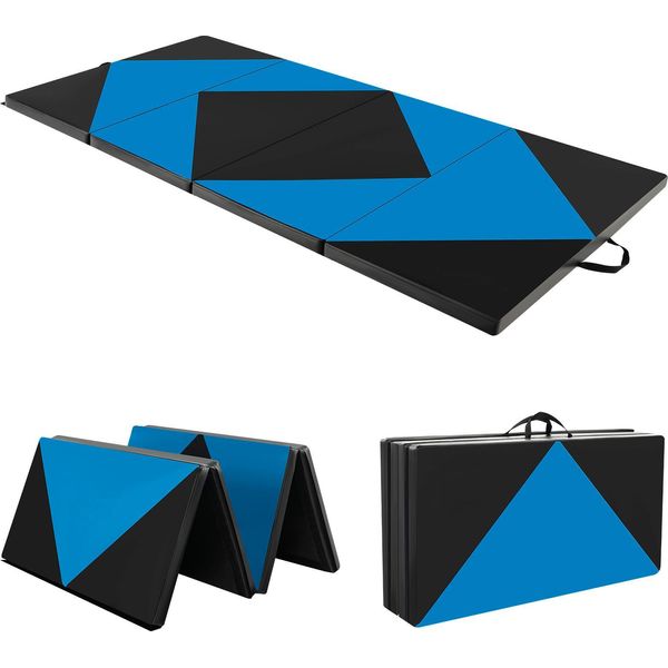 Costway Tappetino Pieghevole Morbido, 240 X 117 Cm Tappetino Da Palestra Portatile, Tappetino Yoga Tappetino Da Palestra Pieghevole Tappetino Fitness, Blu-image