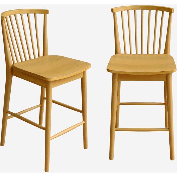 Set Di 2 Sgabelli Da Bar Con Barre Di Legno Di Hevea , Marrone Naturale-image
