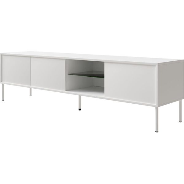 Selsey Modity - Mobile Tv A 3 Ante Con Ripiano In Vetro E Illuminazione, 175 Cm, Bianco-image