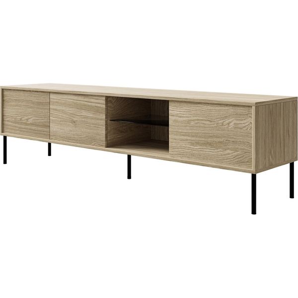 Selsey Modity - Mobile Tv A 3 Ante Con Ripiano In Vetro E Illuminazione, 175 Cm, Rovere Effetto Legno-image