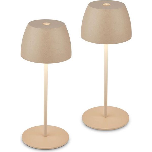 2X Mini Lampada Da Tavolo A Led Senza Fili Accu Lamp IP44 Dimmerabile 2700K Touch Beige-image
