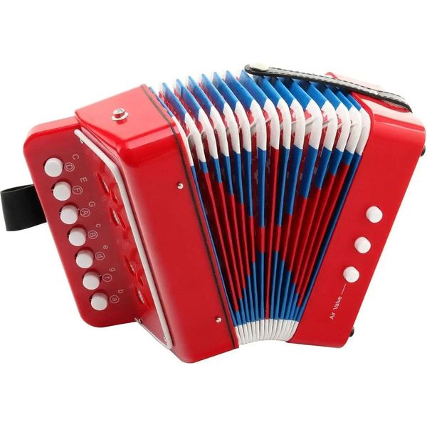 Fisarmonica Per Bambini - Fisarmonica Diatonica A Bottoni - 2 Bottoni Bassi - 7 Bottoni Alti - 10 Bottoni - Per Principianti - Compatta 18×17×10 Cm - Rossa-image