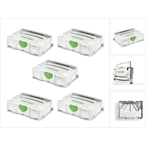 Festool 5 X Systainer T-LOC Sys 1 Tl Valigetta Portautensili Grigio Chiaro Collegabile ( 497563 )-image