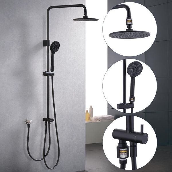 Sistema Doccia Homelody Nero, Set Doccia A Pioggia Senza Raccordi, Soffione Doccia, Doccetta Manuale, Colonna Doccia Con Deviatore, Acciaio Inox-image