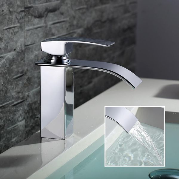 Homelody Rubinetto Bagno A Cascata,Miscelatore Lavabo Con Miscelatore Vasca, Miscelatore Lavabo, Miscelatore Monocomando Per Lavabo, Miscelatore Cromato-image