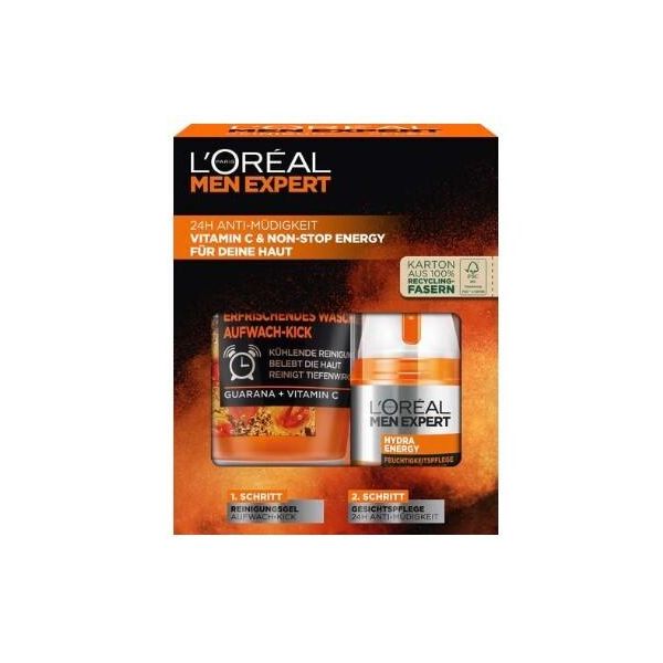 L'oréAl Paris Men Expert Set Regalo Per Uomo Con Lavaggio Del Viso E Crema Idratante Con Guaranà E Vitamina C Set Per La Cura Dell'energia Hydra-image