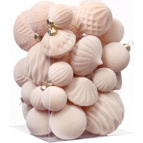Set Di 35 Pezzi Di Decorazioni Natalizie In Velluto, Decorazioni Per L'albero Di Natale Da Appendere, Decorazioni Natalizie Per La Casa, Beige-image