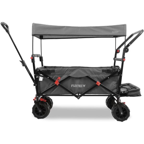 Carrello Da Spiaggia Pieghevole Fuxtec FX-CTB800 Grigio Con Tettuccio Parasole Protetto Dai Raggi Uv, Maniglia Di Spinta E Prolungamento Interno Grau-image