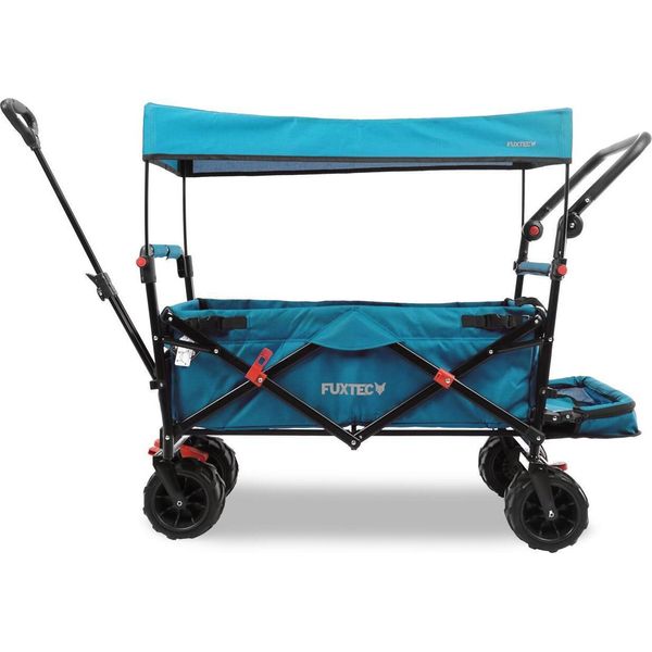 Carrello Da Spiaggia Pieghevole Fuxtec FX-CTB800 Blu Con Tettuccio Parasole Protetto Dai Raggi Uv, Maniglia Di Spinta E Prolungamento Interno TüRkis-image