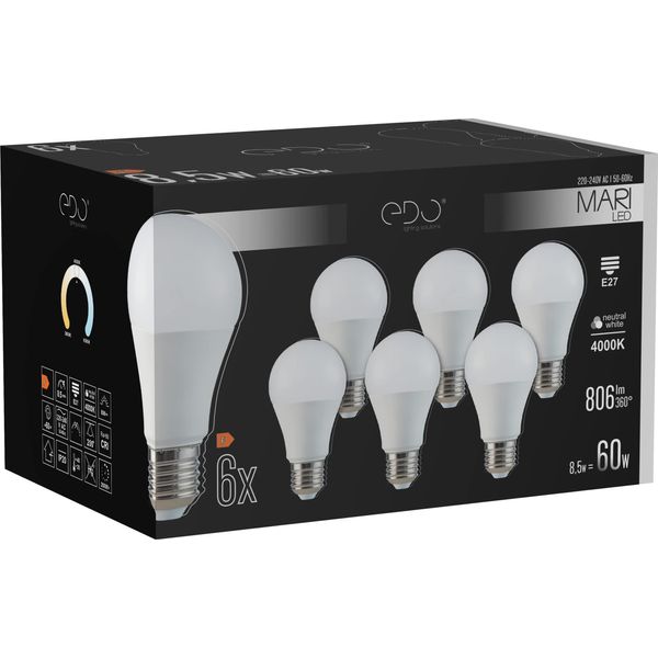 Set Di 6X Mari Led E27 8,5W 4000K Neutro Nw 806Lm Soluzioni Edo-image