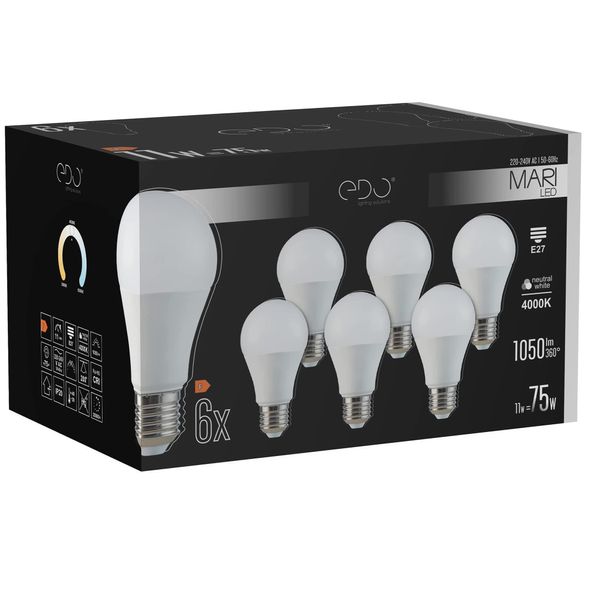 Set Di 6X Lampadine Mari Led E27 11W 4000K Neutre Nw 1050Lm Soluzioni Edo-image
