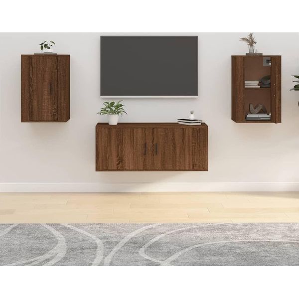The Living Store Pareti Tv 2 Pz. Aspetto Rovere Marrone 40X34,5X60 Cm-image