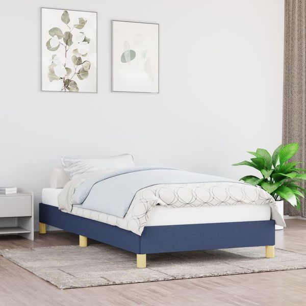 The Living Store Struttura Letto Blu 90X200 Cm In Tessuto-image