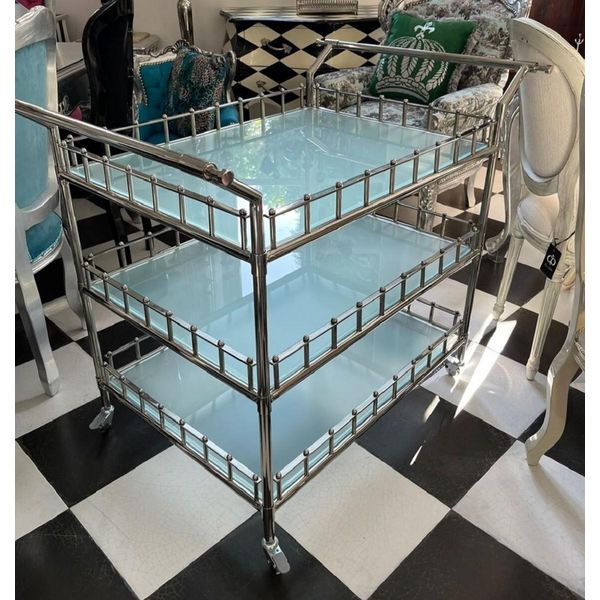 Casa Padrino Carrello Argento 102 X 71,5 X H. 90,5 Cm - Carrello Di Servizio In Acciaio Inox Con Piatti In Vetro - Carrello Per Ristorazione - Accessori Per Hotel E Ristoranti-image