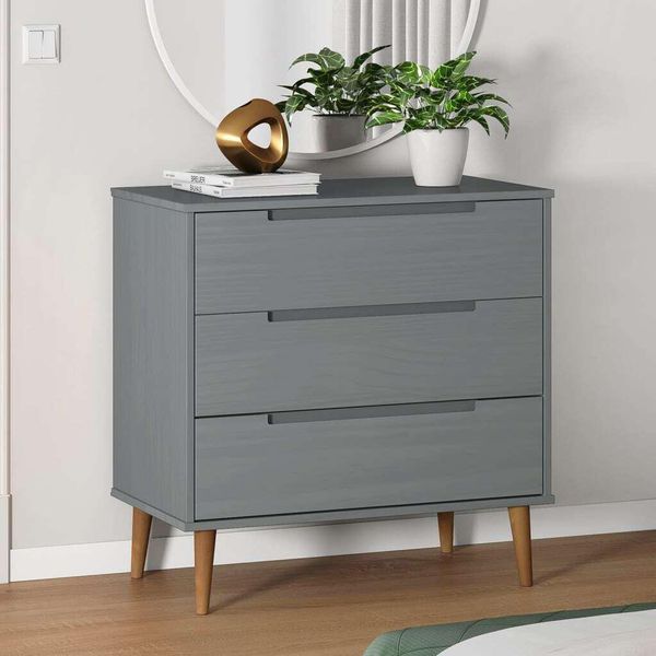 The Living Store Cassettiera Molde Grey 80X40X80 Cm In Legno Di Pino Massiccio-image