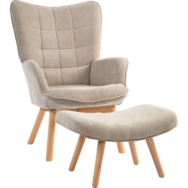 Poltrona Fortuna Lai Con Poggiapiedi, Poltrona Relax, Poltrona Imbottita Effetto Velluto, Poltrona Lounge, Poltrona Con Braccioli E Gambe In Legno, Poltrona Tv Per Soggiorno, Color Cachi-image