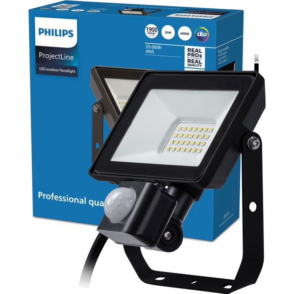 Proiettore Led Riflettore 20W 1900Lm 4000K IP65 Con Sensore Di Movimento E Crepuscolare Nero Projectline Philips-image