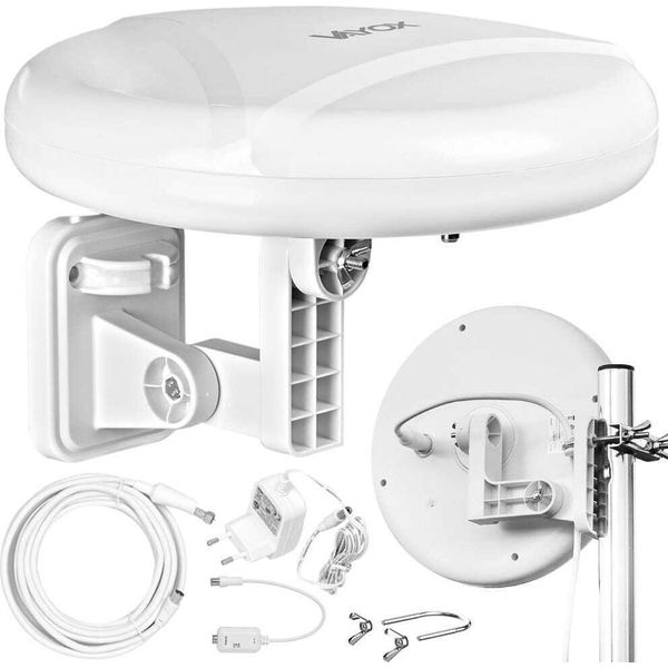 Antenna Esterna Vayox Digital360 VA0024 | 4G, Lte, Fm | Vhf, Uhf | DVB-T/DVB-T2 | MUX8 | 30Db | Bianco-image
