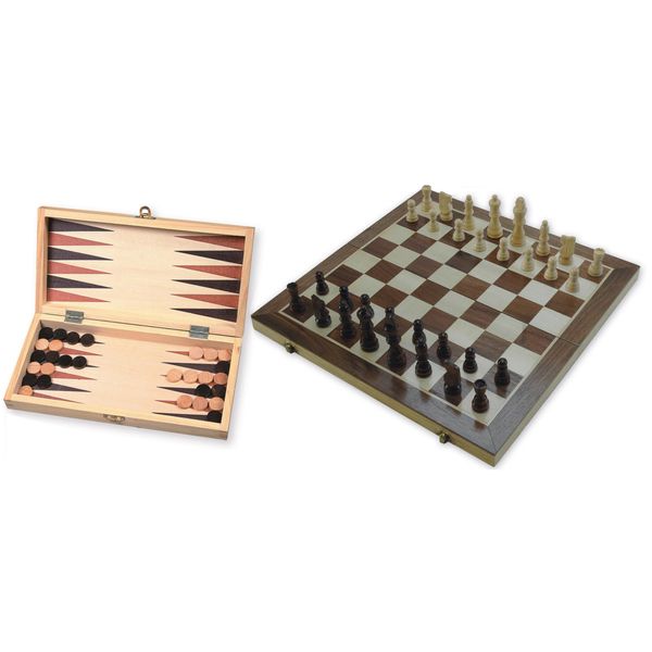 Hot Games Scacchi/Backgammon Scatola Pieghevole Intarsiata 29 Cm.-image