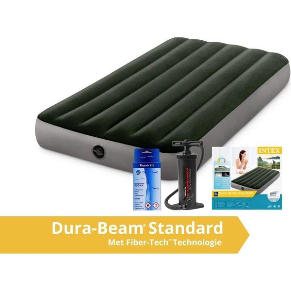 Intex Prestige Downy - Materasso Gonfiabile - Singolo - Con Kit Di Riparazione E Pompa A Mano - 191X99X25 Cm - Pvc - Verde-image