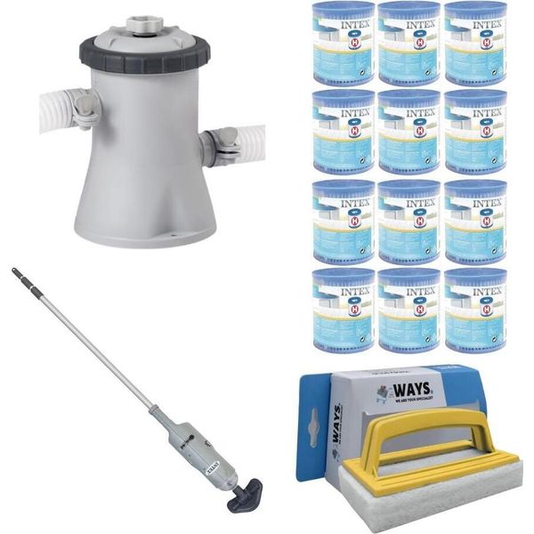 Ways - Cura Della Piscina - Aspiratore E Pompa Filtro 1250 L/U E 12 Filtri Tipo H & Spazzola Ways-image